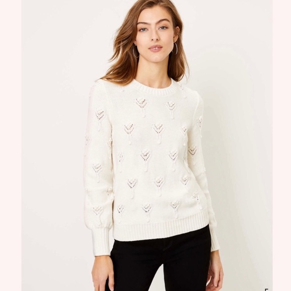LOFT Sweaters - LOFT Ivory Bobble Pointelle Sweater